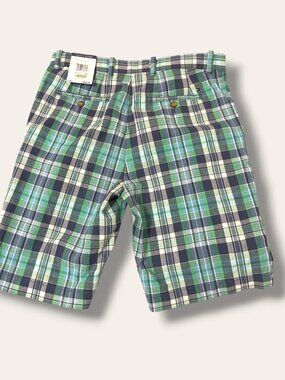 Tommy Hilfiger Shorts Mens 31 Green Navy Plaid Cotton Madras Casual Preppy